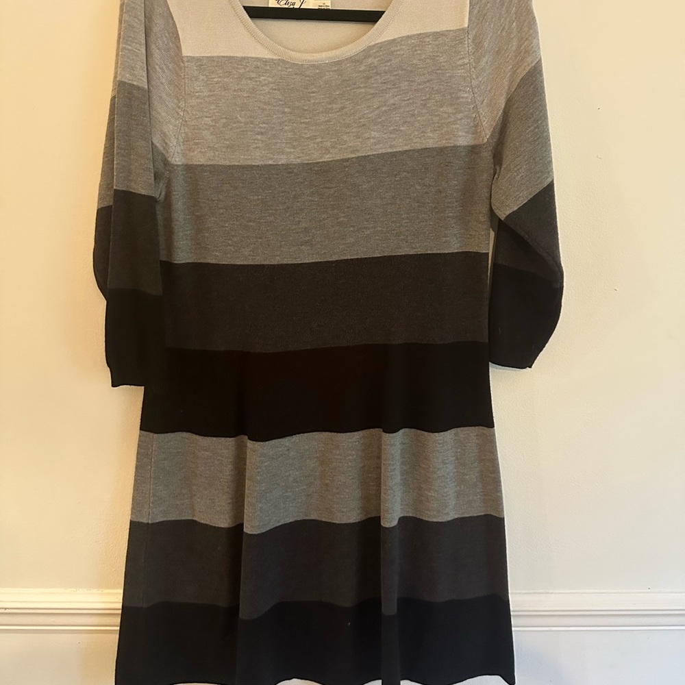 Striped Gray and Black Women's sweater Dress